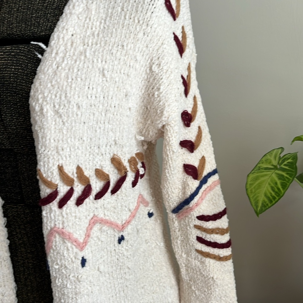 Alya Anthropologie Ivory Open Front Long Cardigan Sweater Small Like New - Picture 3 of 5
